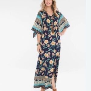 Chico’s Floral Maxi Dress with Blue and Green Accents
